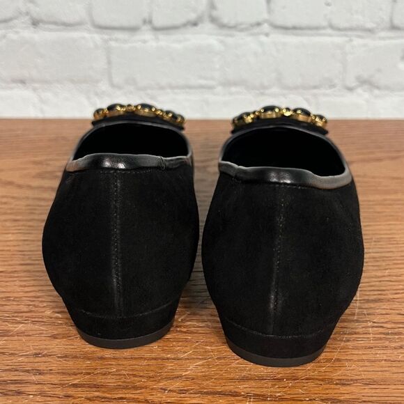 SALVATORE FERRAGAMO Suede Pointed Flats JEWELED 7.5 B Narrow - Picture 3 of 6